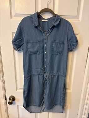 Lovestitch Chambray Denim Button Up Shirt Dress with Drawstring Waist.